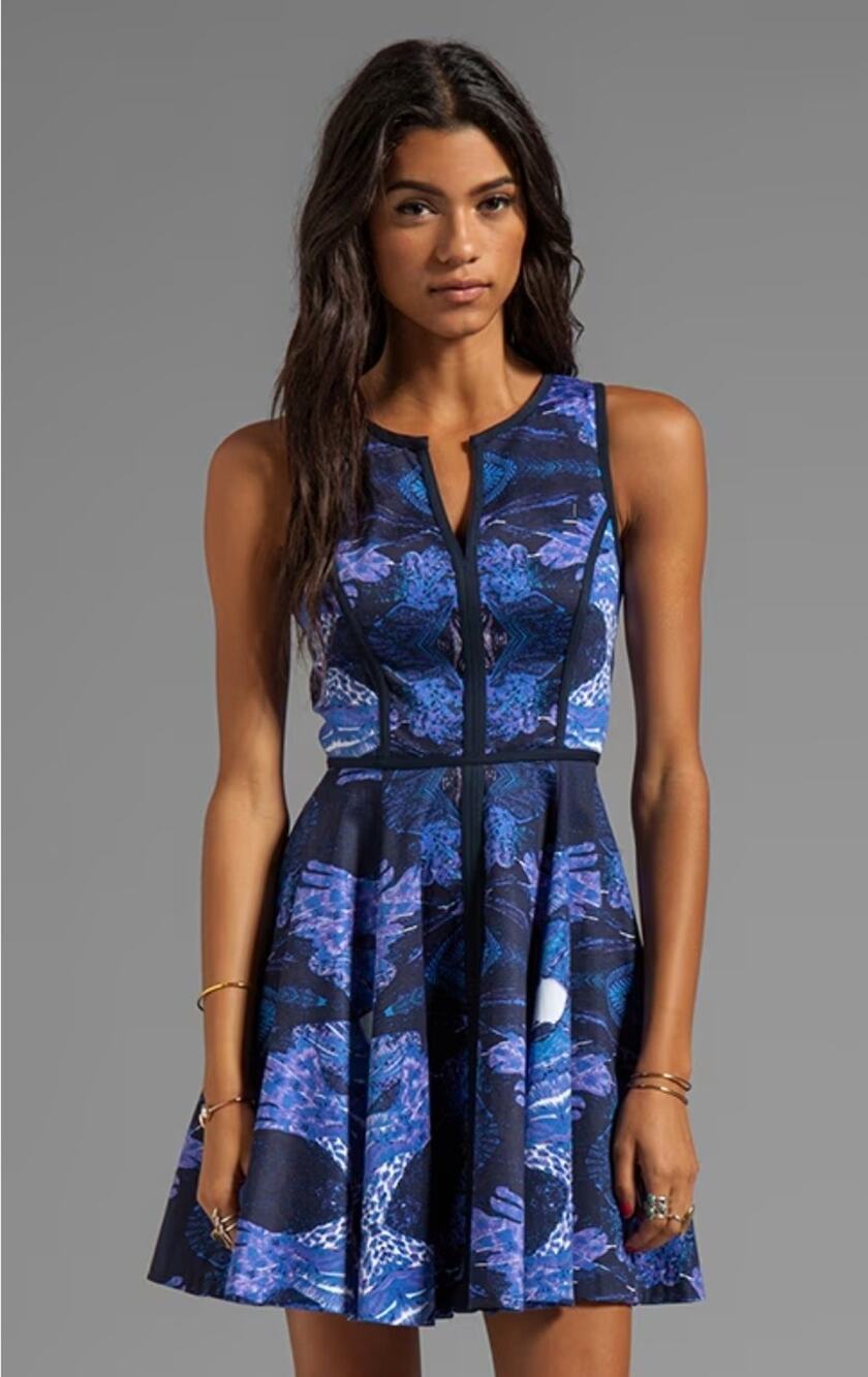 Black Halo Aria Fit & Flare Cocktail Dress in Tranquility Purple Print | 4 EUC